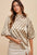 Annie Wear Tie Back Abstract Print Mock Neck Half Sleeve Blouse in gold patterned fabric.