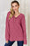 Basic Bae ribbed half button long sleeve T-shirt in burgundy, featuring a slightly stretchy fit.