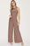 Basic Bae Full Size Ribbed Tank and Wide Leg Pants Set in brown with frill and pockets.