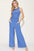 Basic Bae Full Size Ribbed Tank and Wide Leg Pants Set in blue, featuring a frill design and pockets.