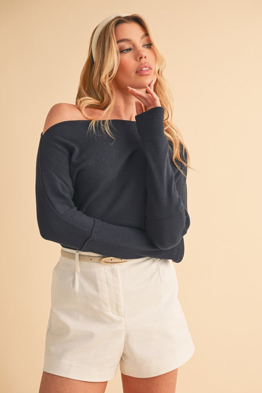 Aemi + Co One Shoulder Long Sleeve Knit Top