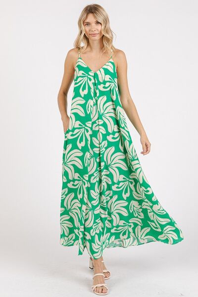 Mittoshop Printed V-Neck Maxi Cami Dress with Pockets