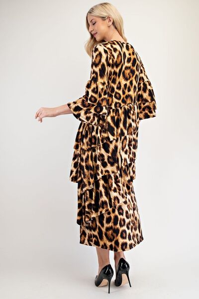 Celeste Full Size Leopard Asymmetrical Ruffle Midi Dress Plus Size