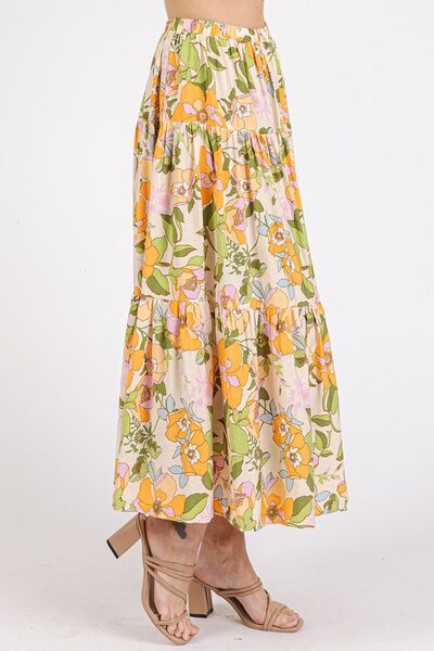 Mittoshop Flower Print Elastic Waist Tiered Skirt