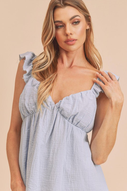 Aemi + Co Sweetheart Neck Ruffled Strap Top