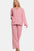 Zenana quilted button up long sleeve top and pants lounge set in pink.