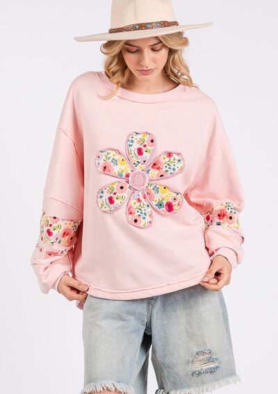 SAGE + FIG Daisy Patch Applique Long Sleeve Sweatshirt