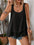 Layered scoop neck wide strap tank in black, polyester material, styled with denim shorts.