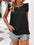 Crisscross back ruffled round neck cap sleeve blouse in black.