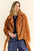 Davi & Dani Fuzzy Zip Up Collared Neck Jacket in soft brown, featuring a cozy and stylish design with a zip-up front and classic collared neck.