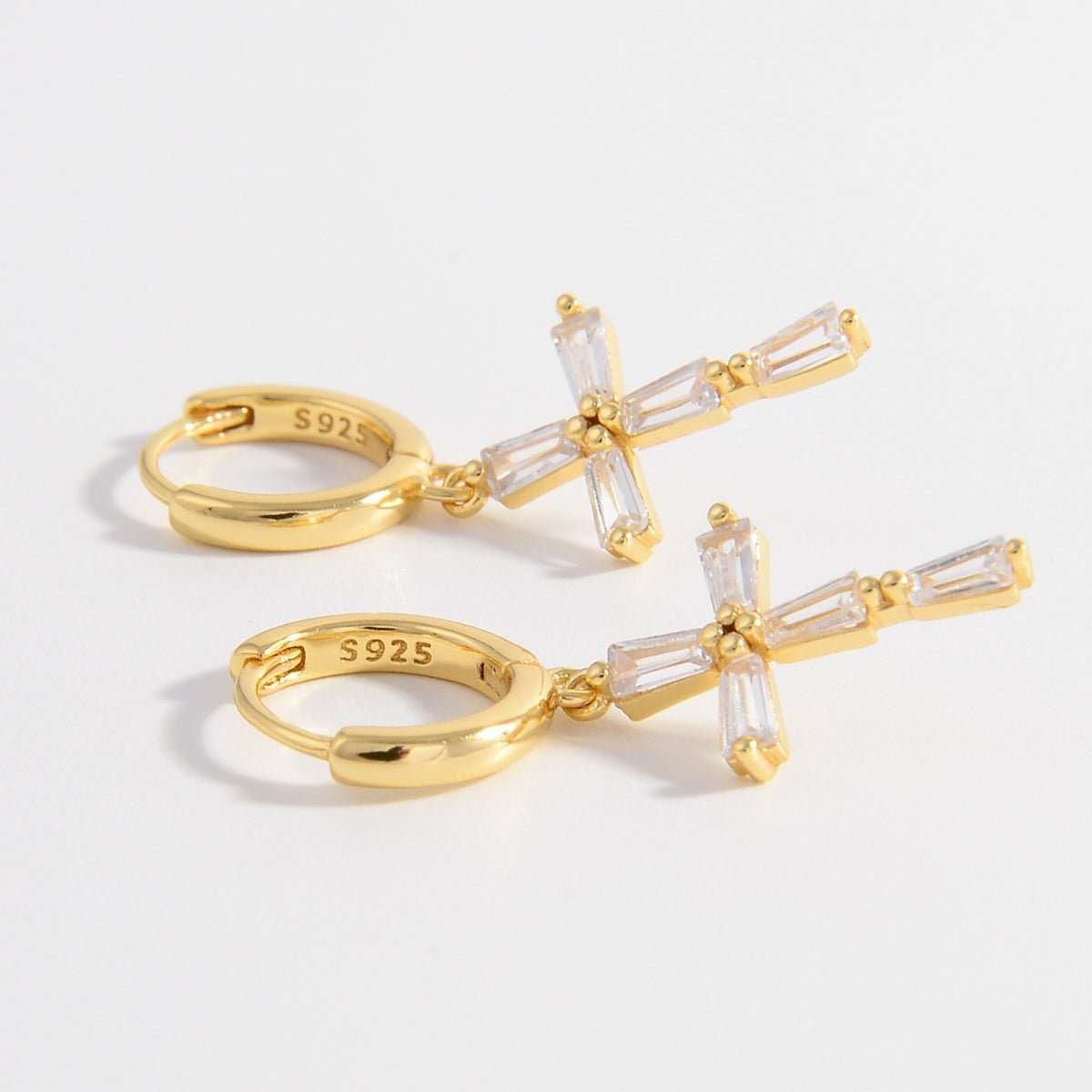 925 Sterling Silver Zircon Cross Earrings