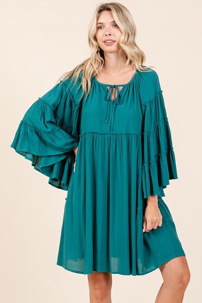 Mittoshop Frill Tie Neck Bell Sleeve Dress