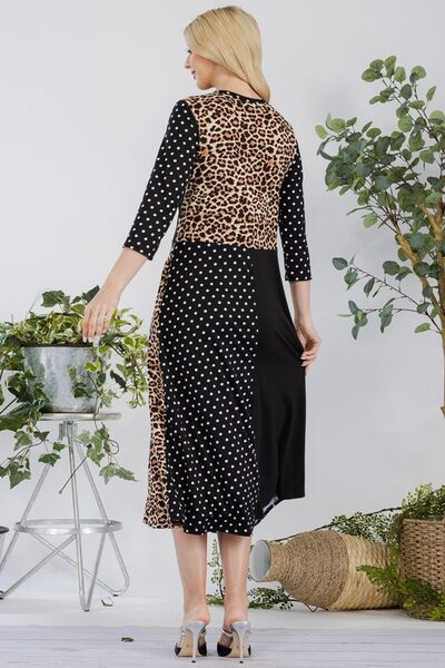 Celeste Full Size Multi Pattern Front Tie Midi Dress Plus Size