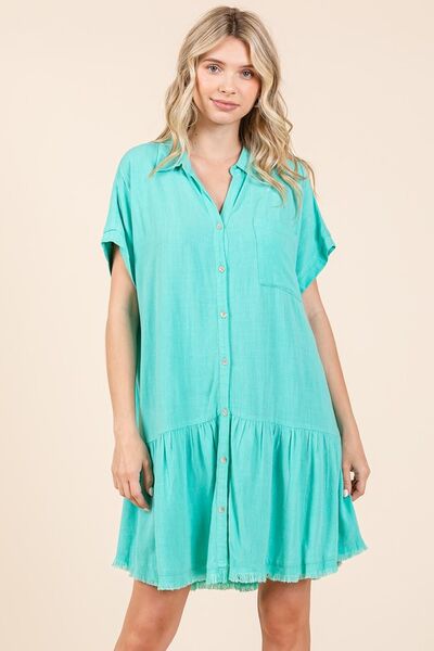 Mittoshop Linen Blend Button Down Shirt Mini Dress