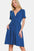 Zenana Surplice Short Sleeve Brushed DTY Dress in blue with flattering neckline.