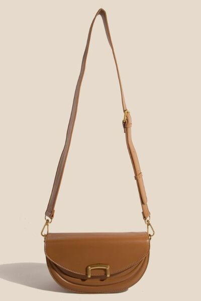 Fame Buckle Closure Crescent Faux Leather Crossbody Bag