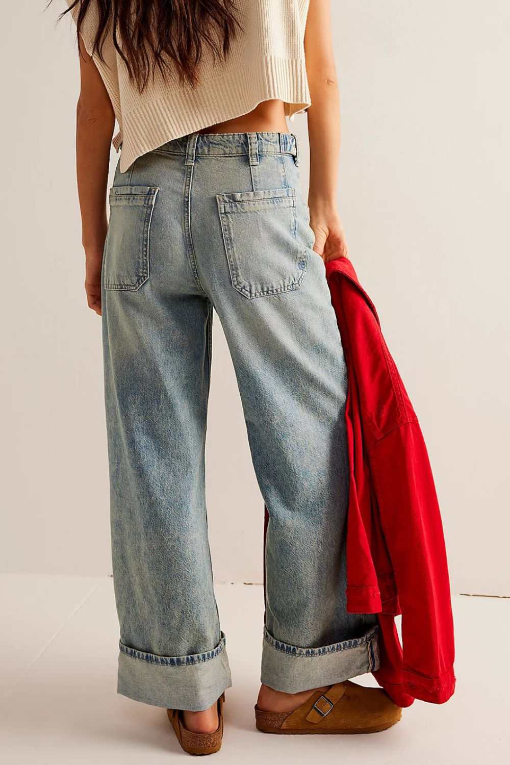 Washed Wide Leg Jeans with Pockets