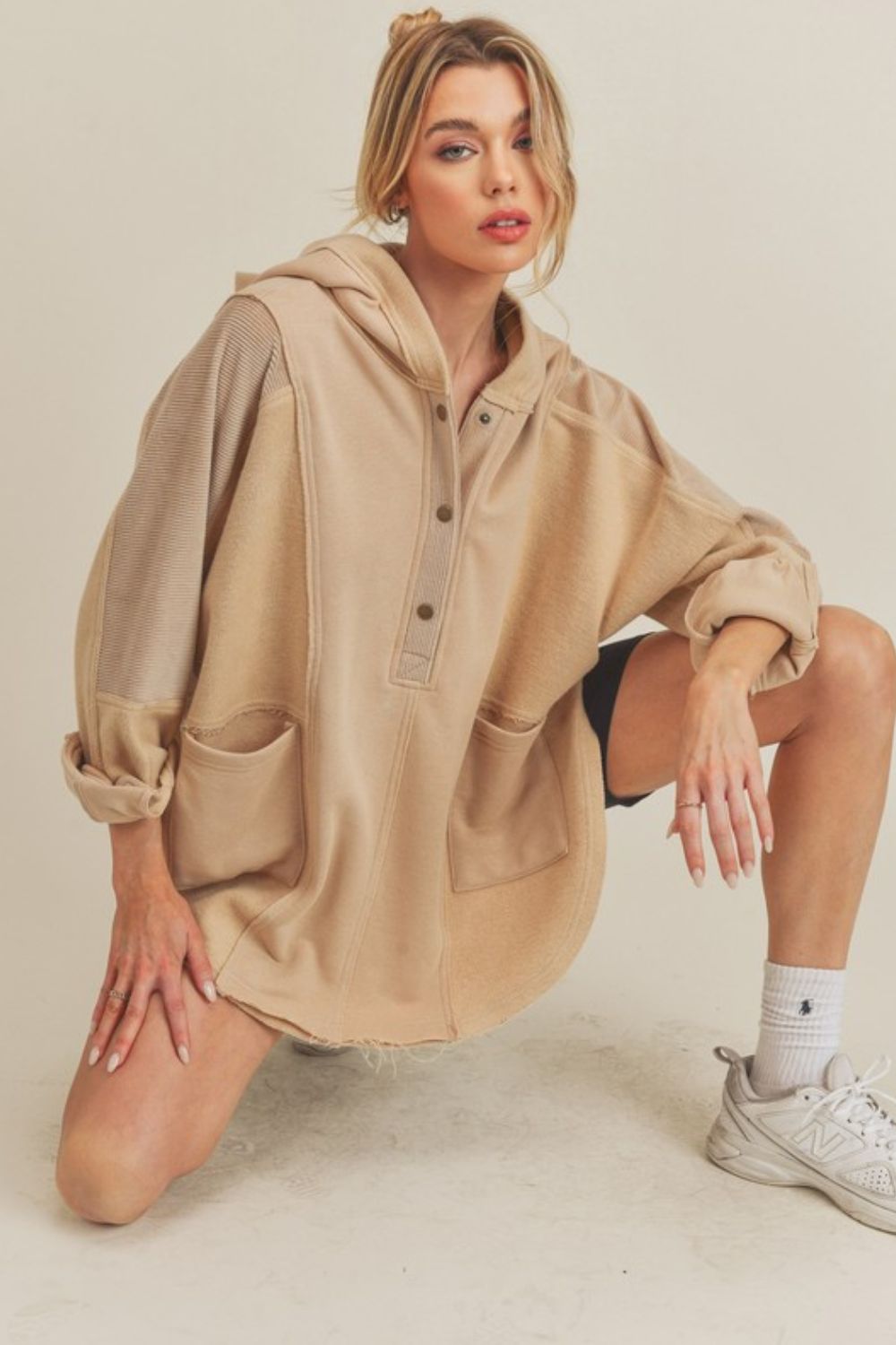 Aemi + Co Slit Half Snap Oversize Hoodie