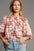 Umgee floral pleated lace trim sleeve blouse with romantic design.