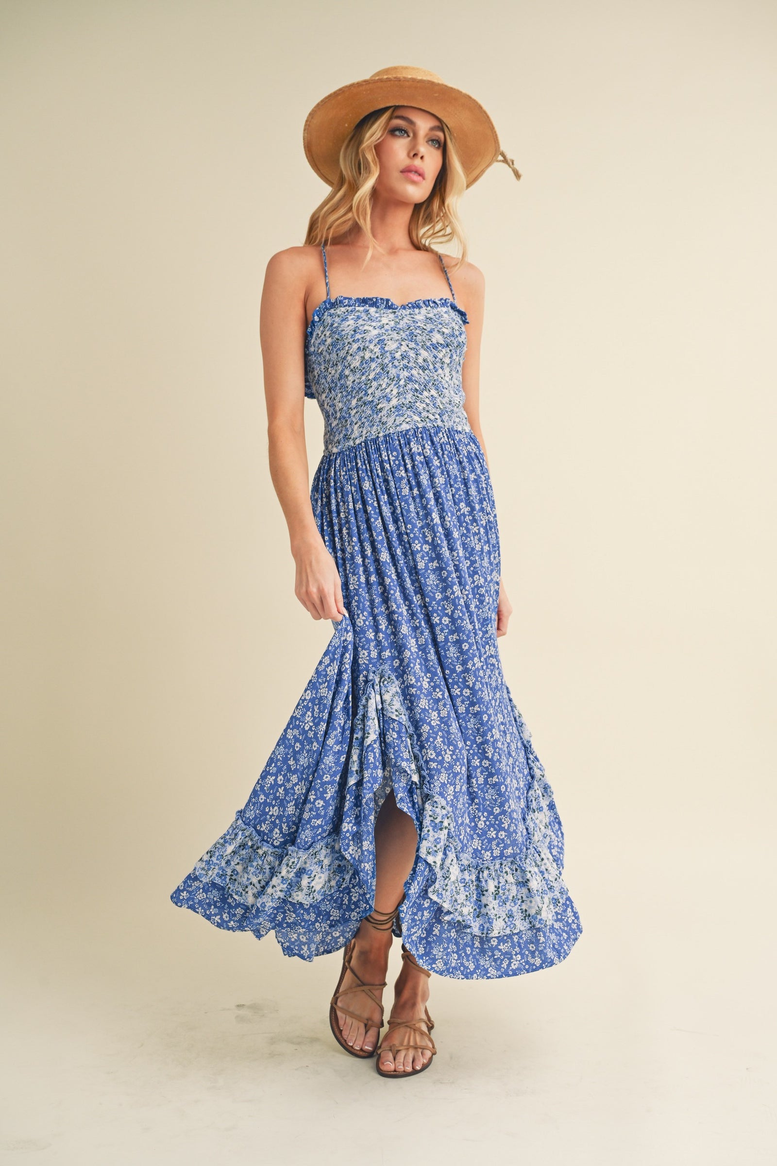 Aemi + Co Ditsy Floral Ruffled Hem Maxi Cami Dress