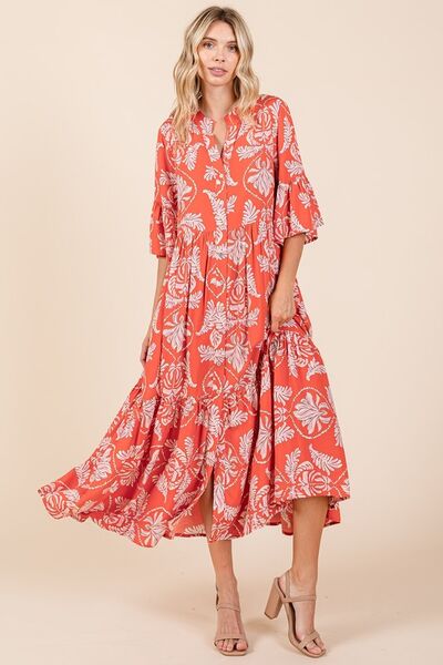 Mittoshop Abstract Leaf Print Tiered Ruffle Dress