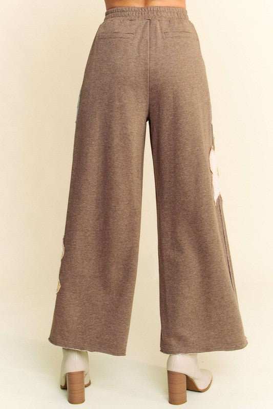 Davi & Dani Flower Patch Elastic Waist Wide Leg Pants