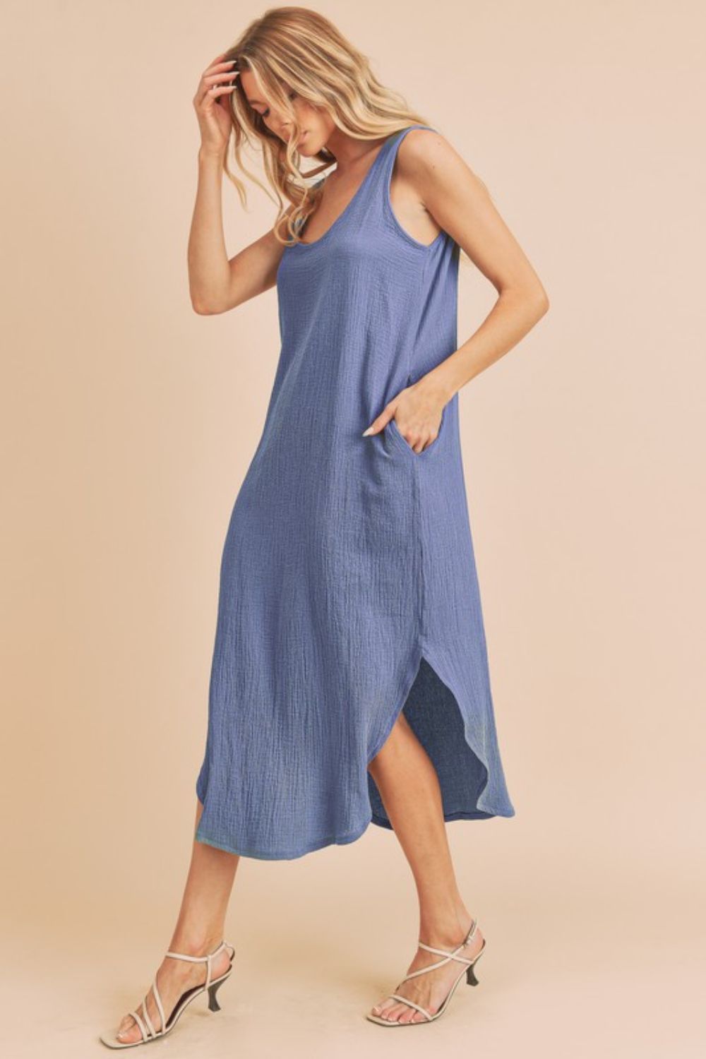 Aemi + Co Round Neck Midi Tank Dress with Pockets