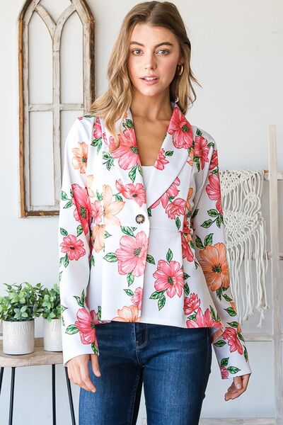 Heimish Full Size Multi Color Floral Blazers with Tunic Plus Size