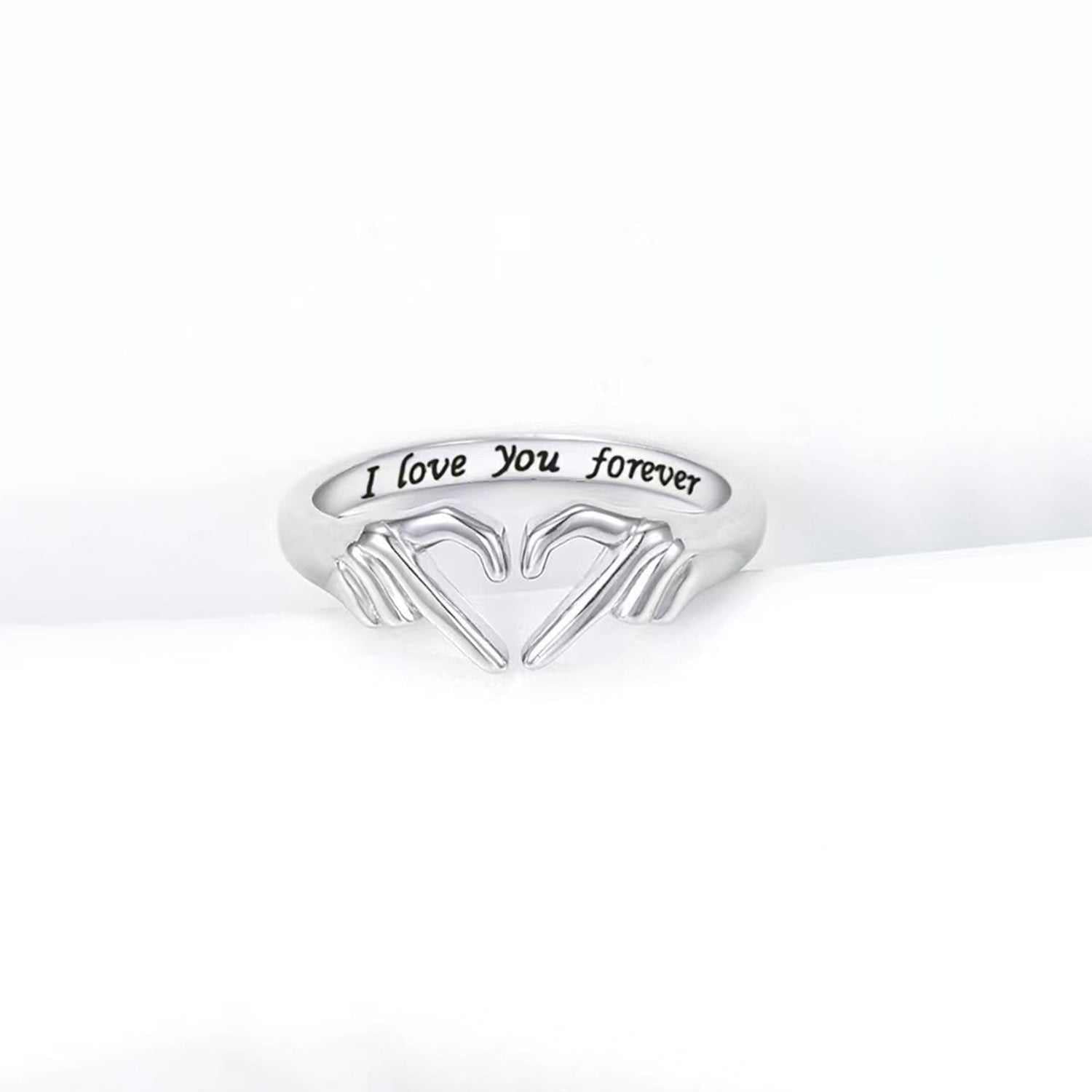 Hand Heart Shape 925 Sterling Silver Open Ring