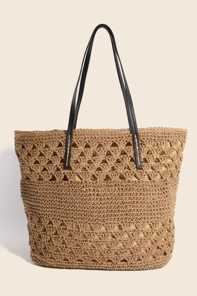 Fame Faux Leather Handle Knitted Tote Bag