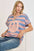 Umgee Peace Sign Patch Striped French Terry T-Shirt in pink and blue, casual and stylish.