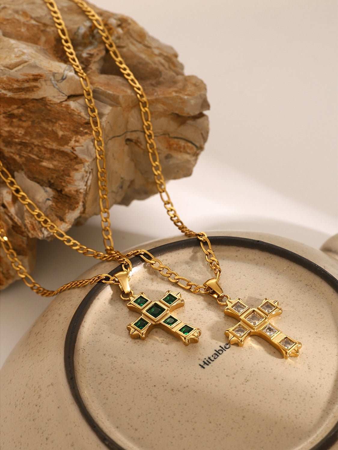 Stainless Steel Zircon Cross Pendant Necklace