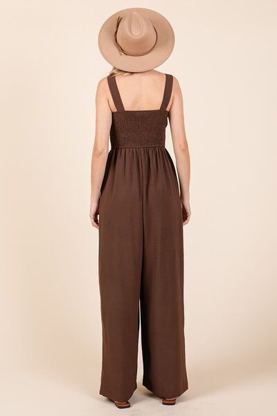 Mittoshop Smocked Wide Strap Wide Leg Overalls