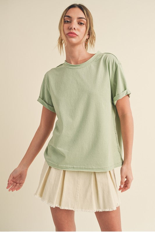 Aemi + Co Exposed Seam Round Neck Short Sleeve T-Shirt