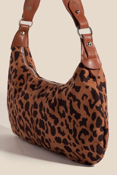 Fame Leopard Middle Stitch Zipper Handbag