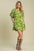 Two Tone Abstract Print Puff Sleeve Dress with trendy design and versatile style.