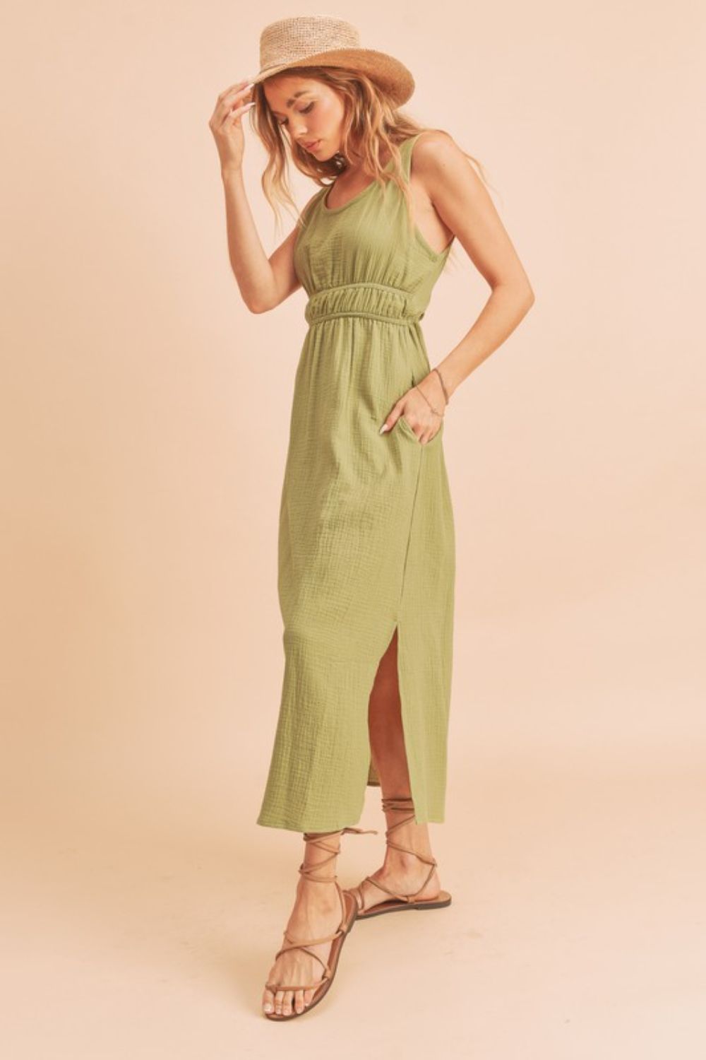 Aemi + Co Side Slit Round Neck Sleeveless Tank Dress