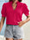 Lace detail notched short sleeve top in vibrant red with slight stretch fabric.