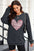 Heart sequin round neck sweatshirt in black, featuring no stretch fabric.