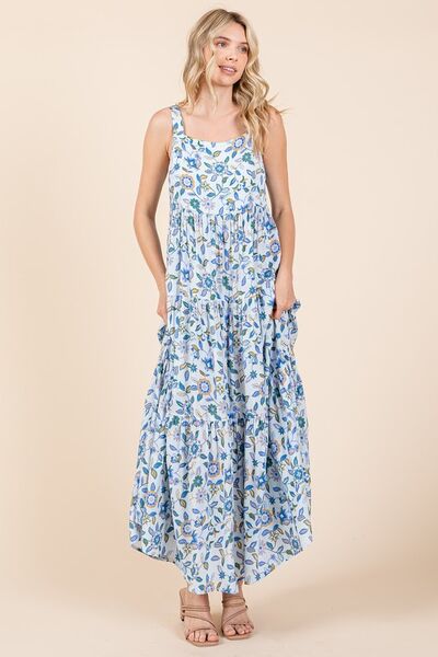 Mittoshop Flower Print Tiered Sleeveless Empire Maxi Dress