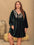 Plus size embroidered V-neck long sleeve dress in dark green velvet.