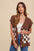 Annie Wear Checkered Button Down Short Sleeve Cardigan in brown with white pattern.