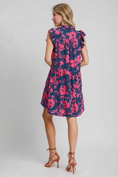 Umgee Full Size Floral Print Ruffle Cap Sleeve Tiered Dress Plus Size