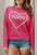 XOXO Heart Round Neck Dropped Shoulder Sweater in pink, casual style.