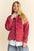 Davi & Dani Quilted Button Down Shacket with Chest Pockets in red, featuring button closure and quilted design.