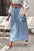 Frill Midi Skirt with Pockets, buttoned, blue lyocell fabric.