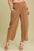 Umgee elastic waist baggy fit pants with pockets in brown, featuring a relaxed fit and casual style.