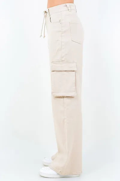 American Bazi Full Size Drawstring Wide Leg Cargo Pants Plus Size