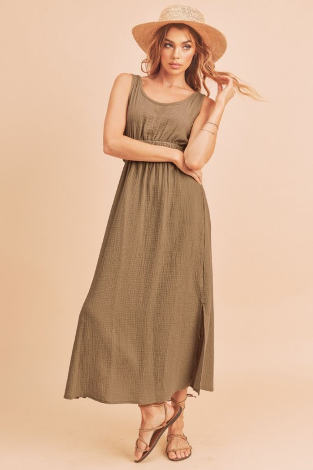 Aemi + Co Side Slit Round Neck Sleeveless Tank Dress