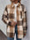 Curved Hem Plaid Collared Neck Shacket with brown and beige checkered pattern.